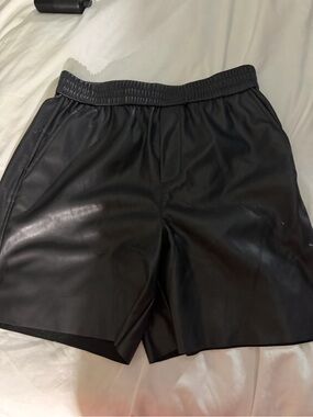 Black Faux Leather high waisted  Shorts with Elastic Waist